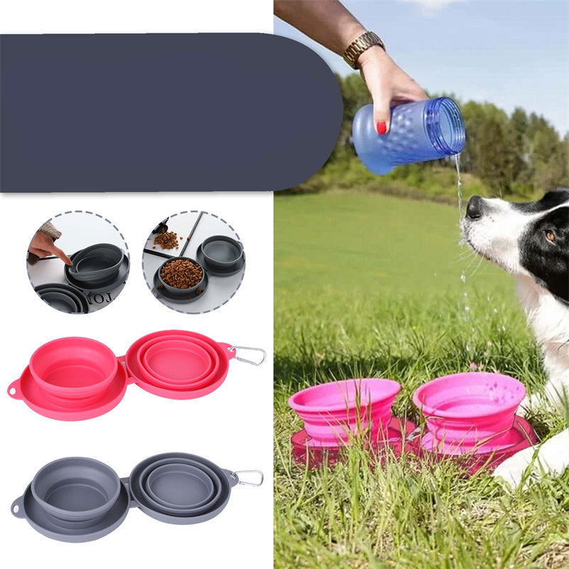 WuffWear Travel Bowl - Collapsible Double Food Bowl with Carabiner