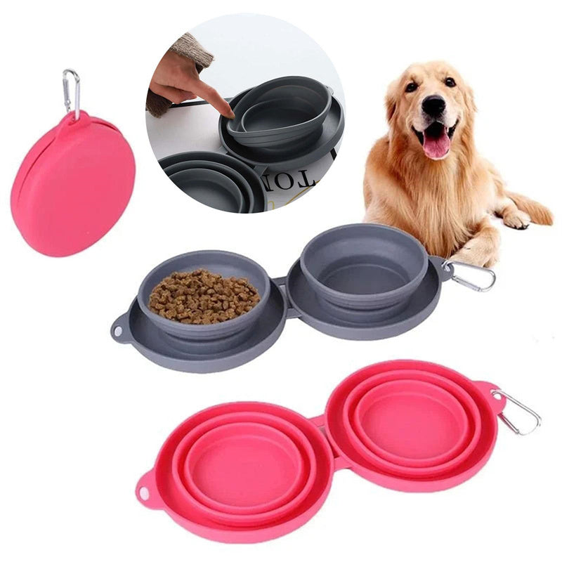 WuffWear Travel Bowl - Collapsible Double Food Bowl with Carabiner