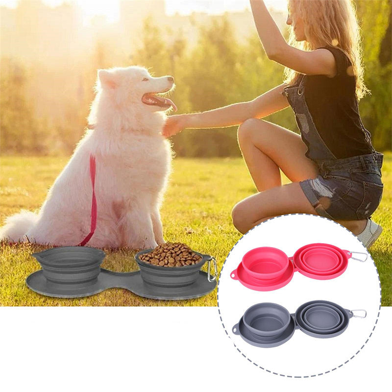WuffWear Travel Bowl - Collapsible Double Food Bowl with Carabiner